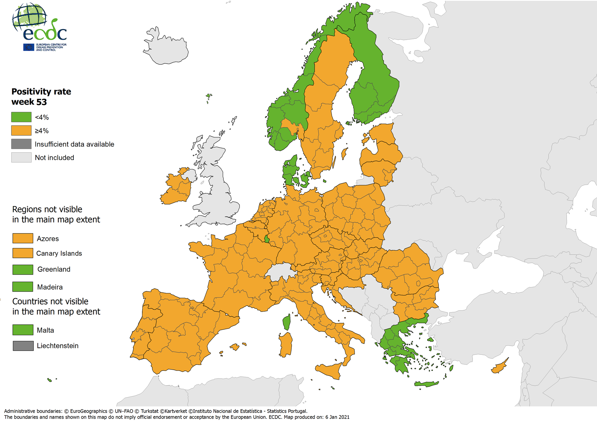 Ο ανανεωμένος χάρτης του ECDC για το ποσοστό θετικότητας στον κορωνοϊό στην Ευρώπη