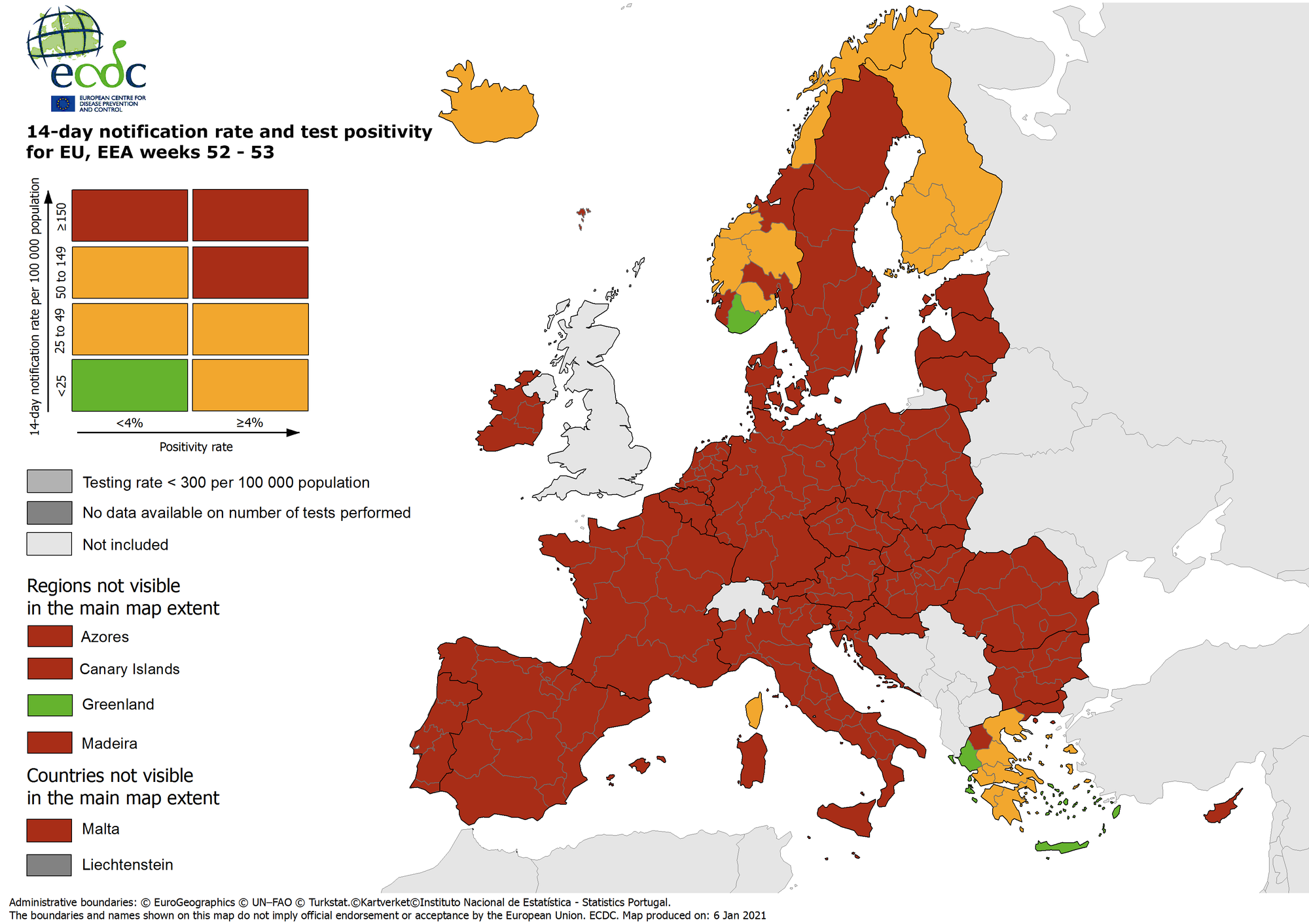Βελτιωμένη εμφανίζεται η εικόνα της Ελλάδας στον ανανεωμένο χάρτη του Ευρωπαϊκού Κέντρου Πρόληψης και Ελέγχου Ασθενειών (ECDC) που καταγράφει την επιδημιολογική εικόνα του κορωνοϊού.