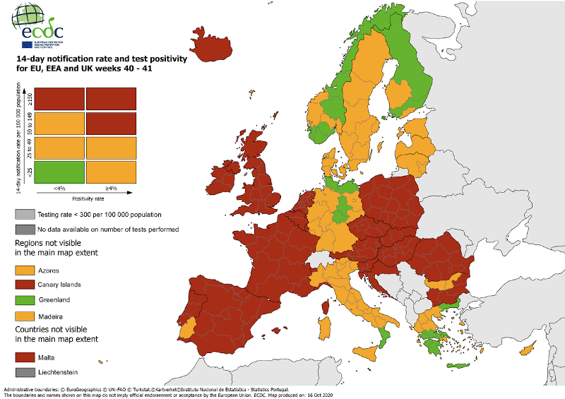 Ο ευρωπαϊκός χάρτης του κοροναϊού σύμφωνα με το ECDC - Η Ελλάδα με πράσινο χρώμα