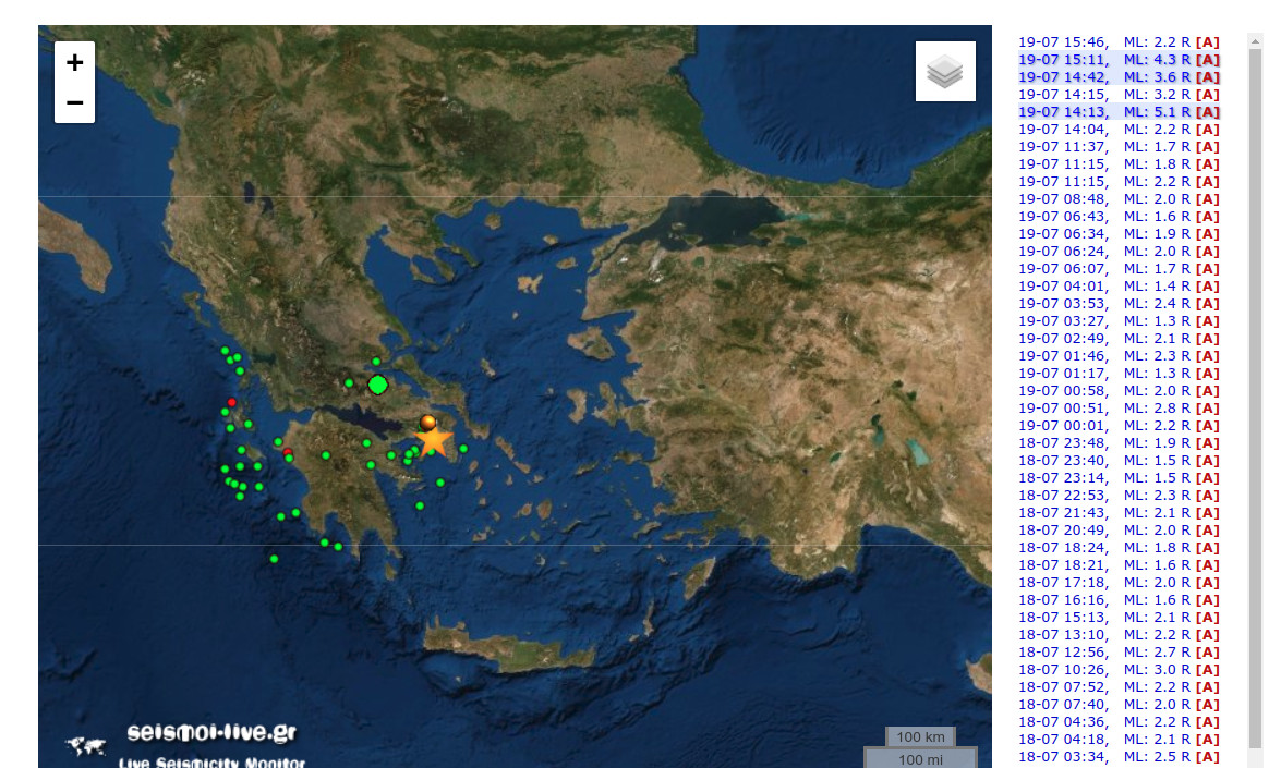 Ο χάρτης με την καταγραφή του σεισμού και των μετασεισμών