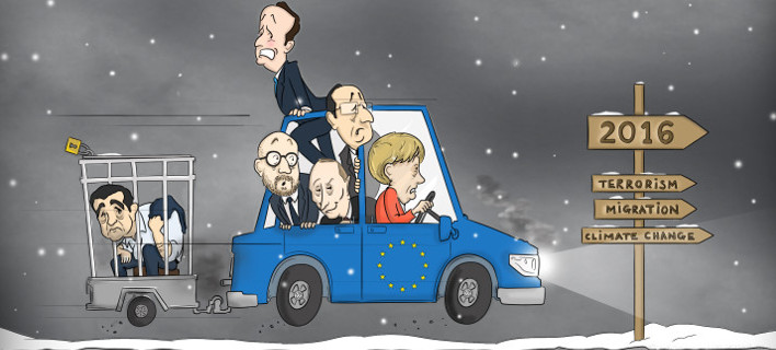 Το σκίτσο του Politico για τον Τσίπρα -Μέσα σε τρέιλερ κλουβί τον σέρνει η Μέρκελ με το αμάξι της ΕΕ [εικόνα]
