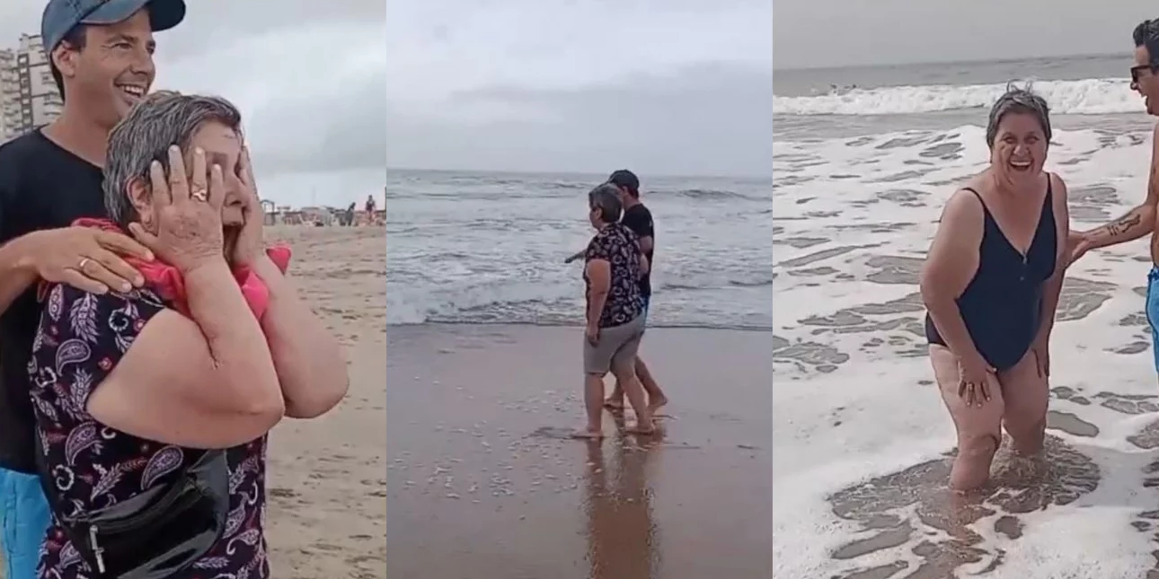 Moment unic: O femeie de 72 de ani vede marea pentru prima dată și se comportă ca o fetiță