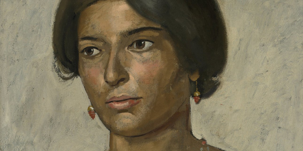 Γιάννης Τσαρούχης, Προσωπογραφία της Δέσποινας με κολιέ και σκουλαρίκια, 1976. Συλλογή έργων τέχνης Τράπεζας της Ελλάδος