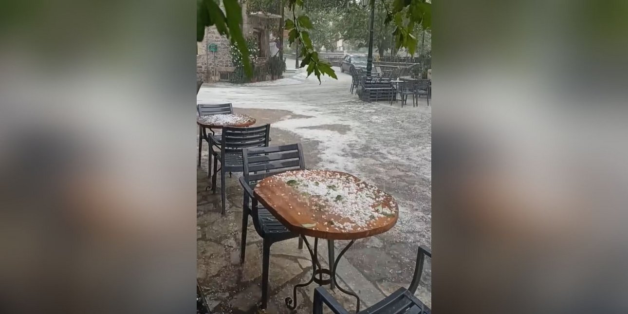 Ισχυρή χαλαζόπτωση στις Καρυές Λακωνίας