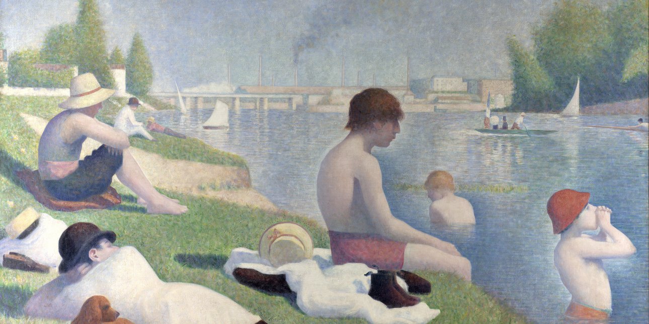 Ο πίνακας «Οι Λουόμενοι στην Ανιέρ» (Bathers at Asnières) του Ζωρζ Σερά, που φιλοτεχνήθηκε το 1884 / WIKIPEDIA