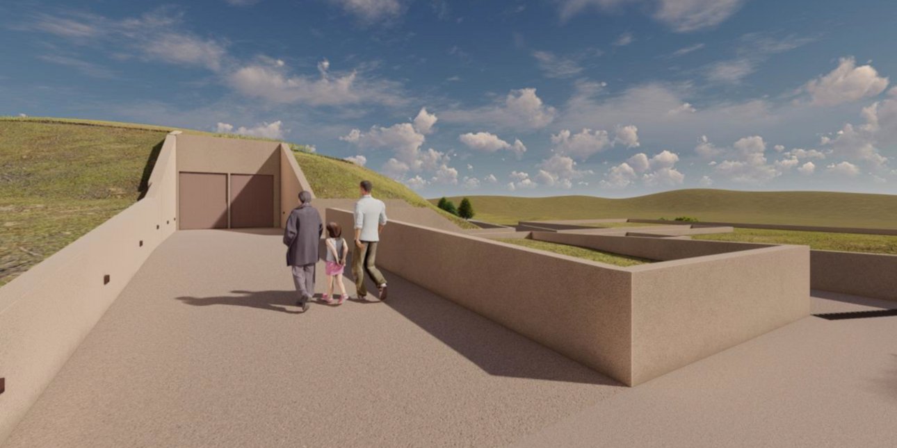 Φωτορεαλιστική απεικόνιση του κεντρικού κτηρίου προστασίας των αρχαιολογικών συνόλων του τύμβου
