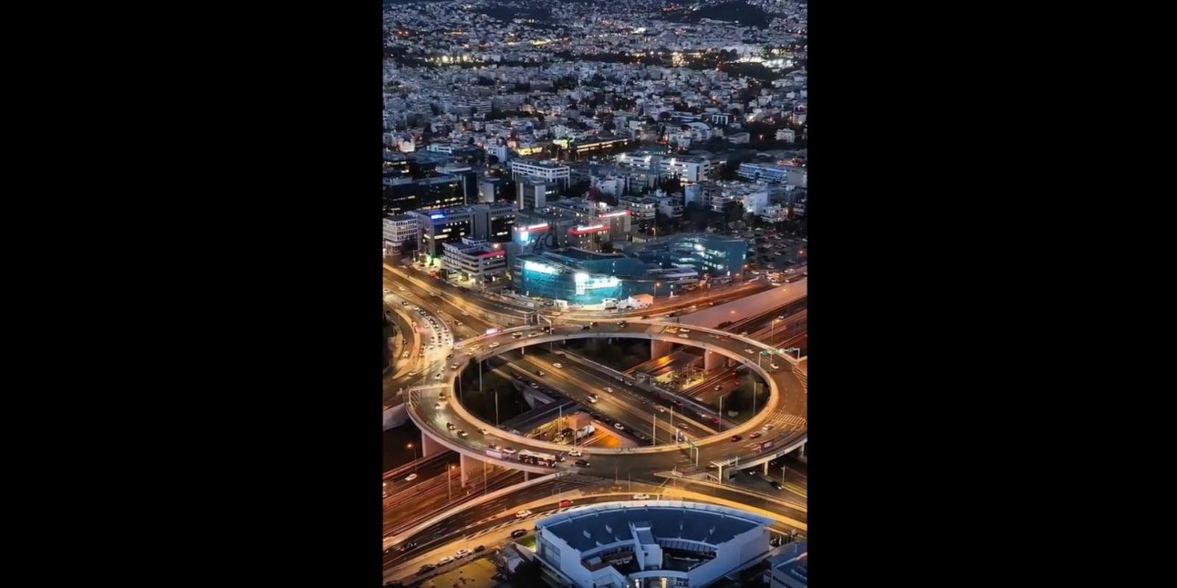 Θυμίζει Τόκιο ο μεγαλύτερος κυκλικός κόμβος της Ελλάδας -Το θεαματικό βίντεο που κάνει τον γύρο του Διαδικτύου