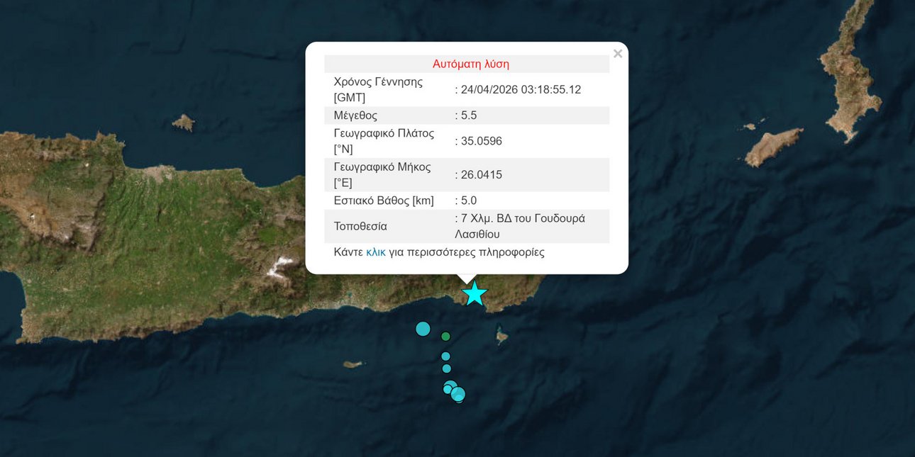 Κρήτη: Σεισμός 5,5 Ρίχτερ ανοιχτά του Λασιθίου