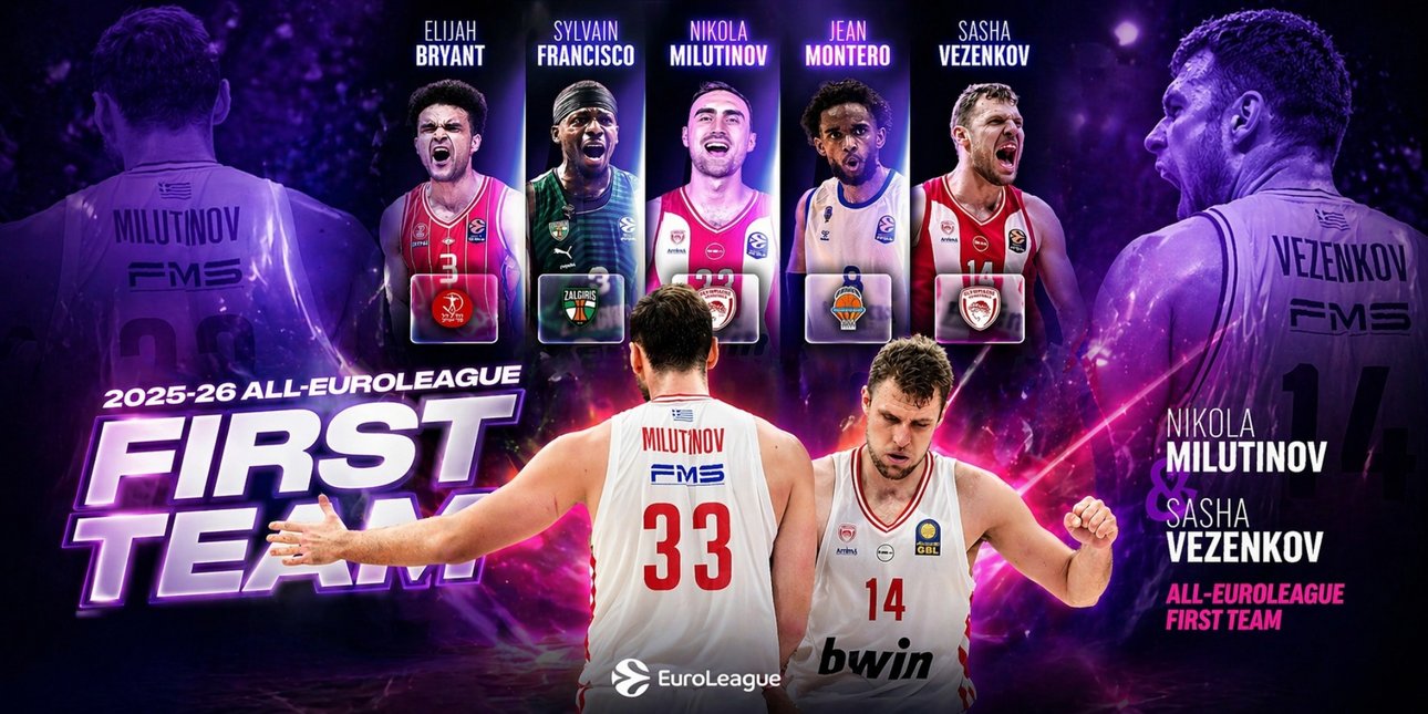 Euroleague: Λάμψη Ολυμπιακού στην κορυφαία πεντάδα με Βεζένκοφ, Μιλουτίνοφ