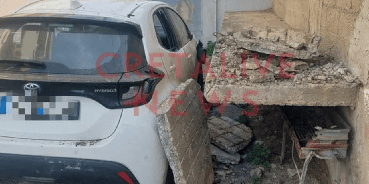 Κρήτη: Κατέρρευσε μπαλκόνι πάνω σε σταθμευμένο αυτοκίνητο [βίντεο]