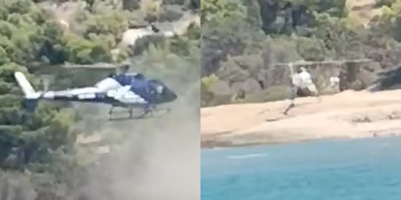 Προσγείωση ελικοπτέρου σε παραλία στις Σπέτσες