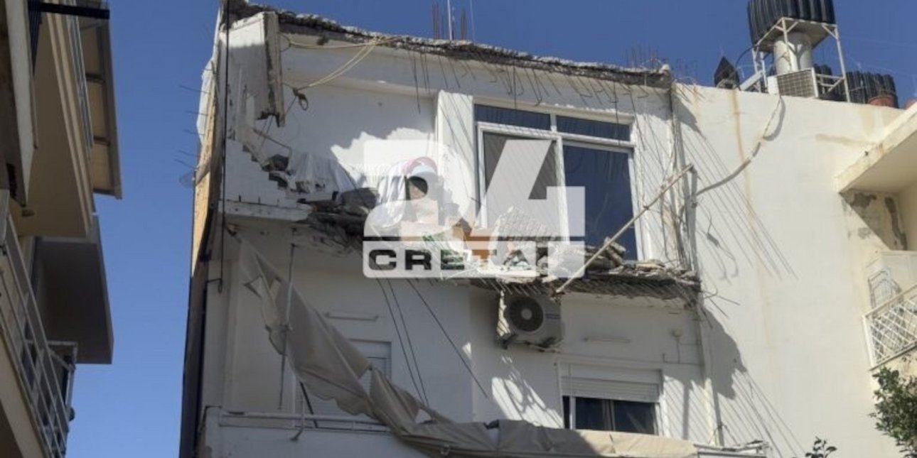 Κατέρρευσαν τμήματα πολυκατοικίας στο Ηράκλειο Κρήτης -Δείτε εικόνες και βίντεο