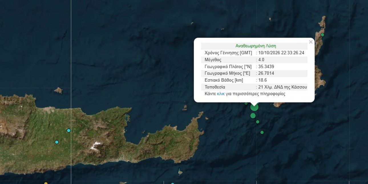 Σεισμός 4 Ρίχτερ τα ξημερώματα στην Κάσο