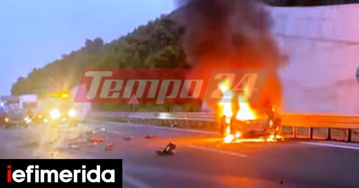 Two Killed, One Critically Injured in Fiery Highway Crash Near Patras