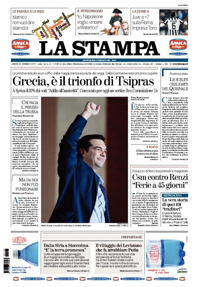 Θρίαμβος Τσίπρα -Σεισμός στην ΕΕ -Η Ευρώπη τρέμει: Tα πρωτοσέλιδα των ιταλικών εφημερίδων [εικόνες] | iefimerida.gr 1