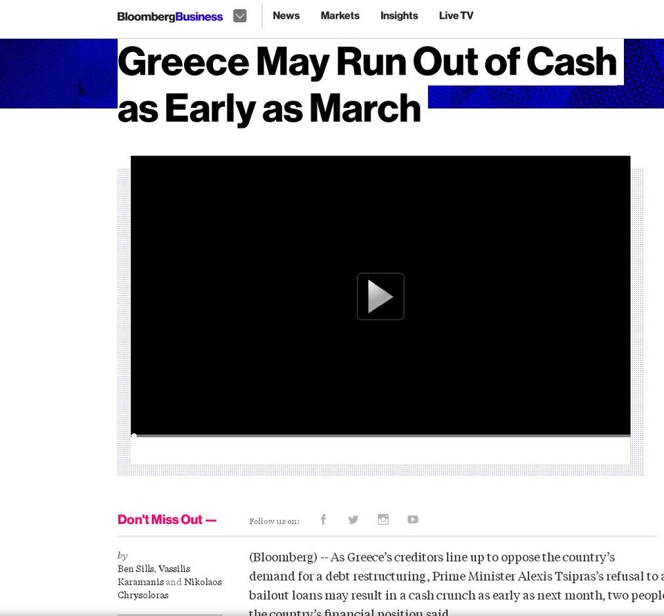 Bloomberg: Η Ελλάδα κινδυνεύει να ξεμείνει από ρευστό στις 25 Φεβρουαρίου | iefimerida.gr 0