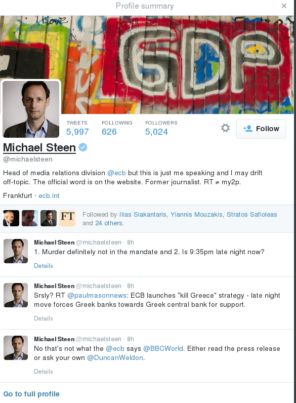 Κορυφαίος Aγγλος δημοσιογράφος επιτίθεται στην ΕΚΤ «πυροβολώντας» τον αμήχανο εκπρόσωπο Τύπου της τράπεζας στο Twitter [εικόνες] | iefimerida.gr 4