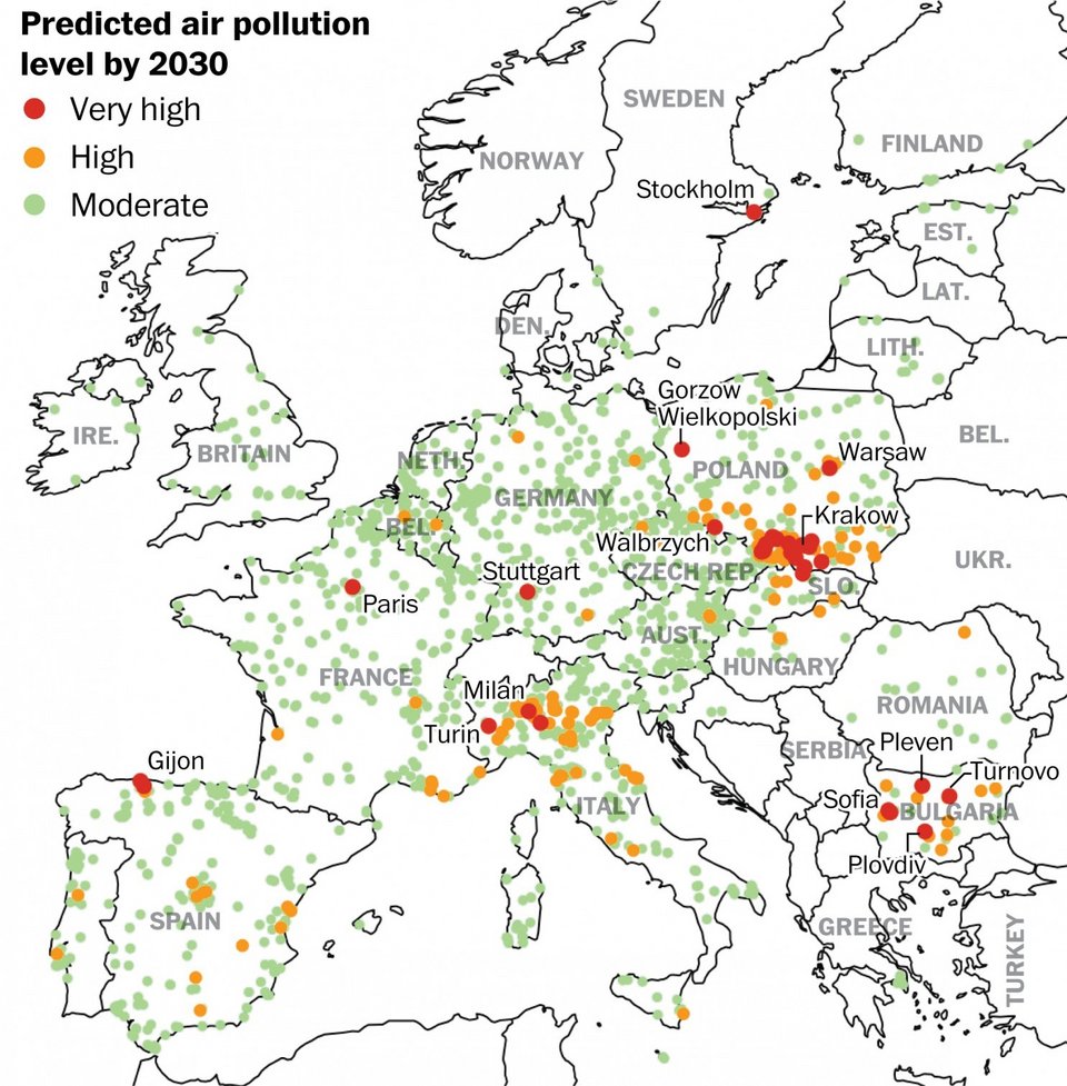 Αυτές θα είναι οι πιο μολυσμένες πόλεις της Ευρώπης το 2030 -Τι προβλέπεται για την Αθήνα [χάρτης] | iefimerida.gr 0