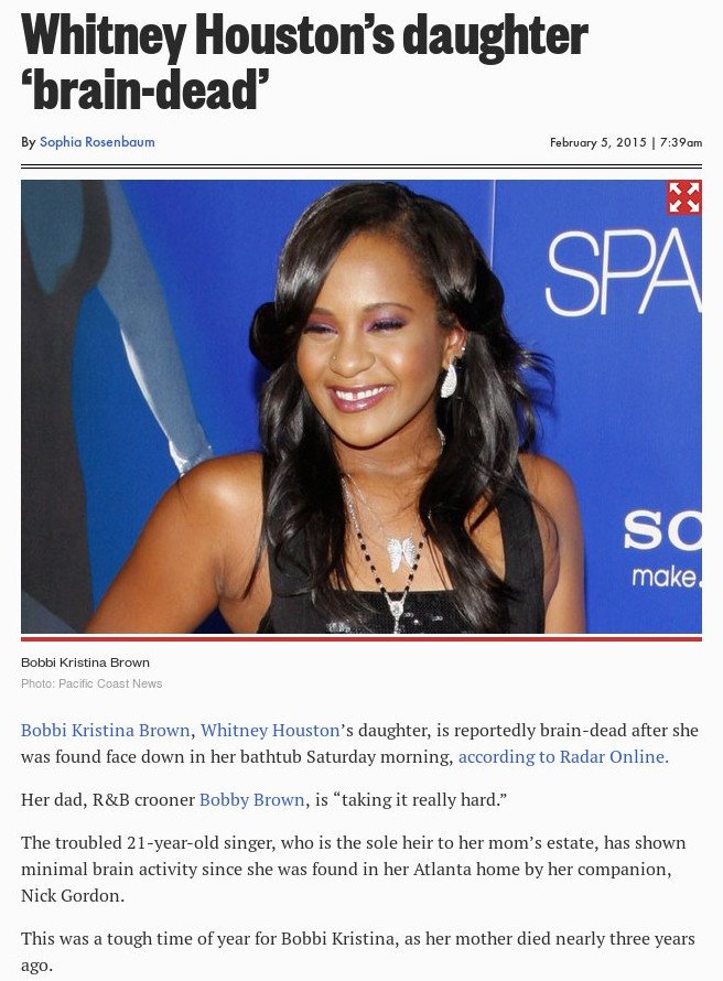 Daily Mail: Πέθανε η κόρη της Γουίτνεϊ Χιούστον [εικόνες] | iefimerida.gr 1