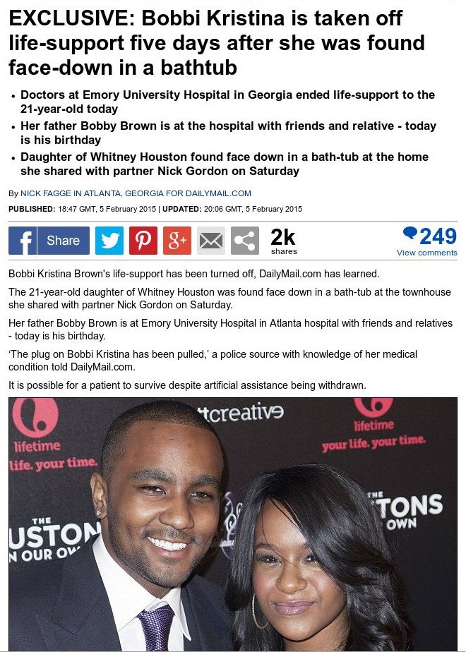 Daily Mail: Πέθανε η κόρη της Γουίτνεϊ Χιούστον [εικόνες] | iefimerida.gr 0