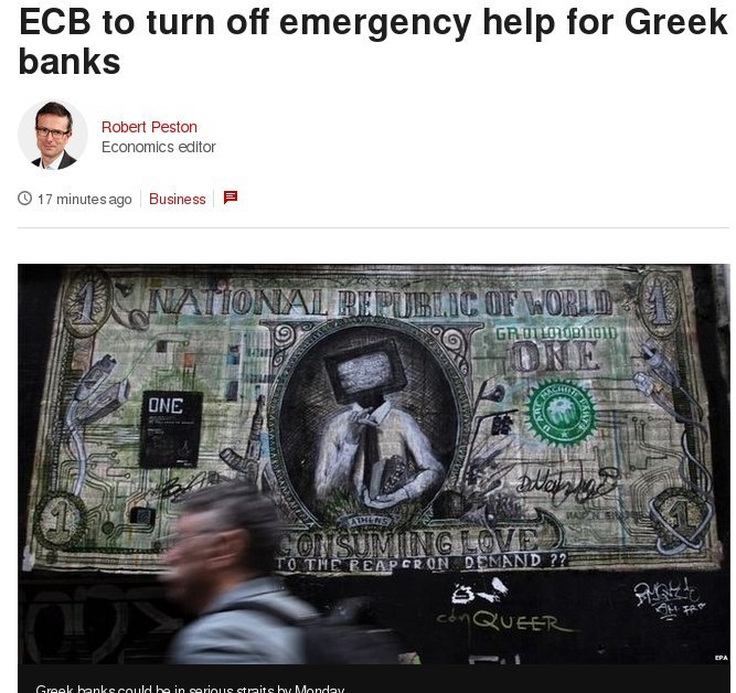 BBC: Η ΕΚΤ θα διακόψει τον ELA για την Ελλάδα -Θα κλείσουν οι τράπεζες, έρχονται έλεγχοι κεφαλαίων | iefimerida.gr 0