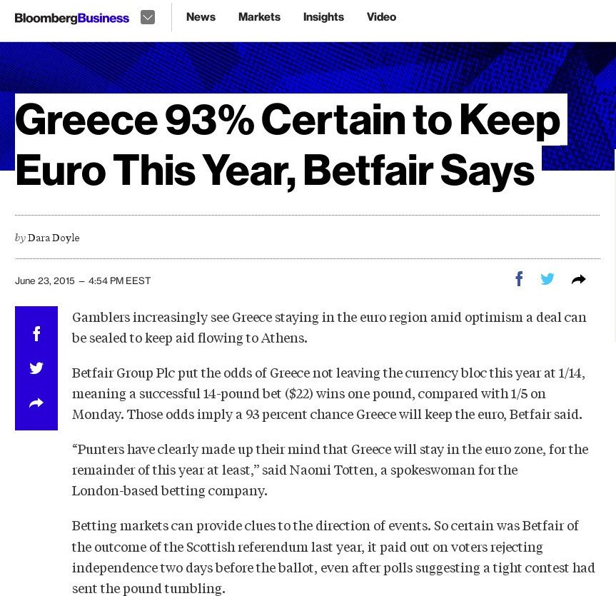 Bloomberg: Το Grexit δεν «πουλάει» πια - Υπερ της παραμονής στο ευρώ τα στοιχήματα | iefimerida.gr 0