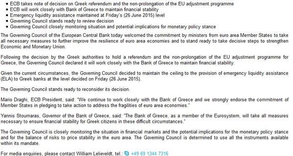 Η ΕΚΤ παγώνει τον ELA, δεν δίνει ρευστό -Η αγωνία στο κόκκινο | iefimerida.gr 0