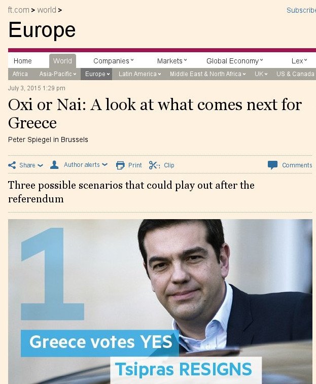 FT για το δημοψήφισμα: Με «Ναι» παραιτείται ο Τσίπρας και αναλαμβάνει ο Δραγασάκης -Με «Οχι» Grexit | iefimerida.gr 3