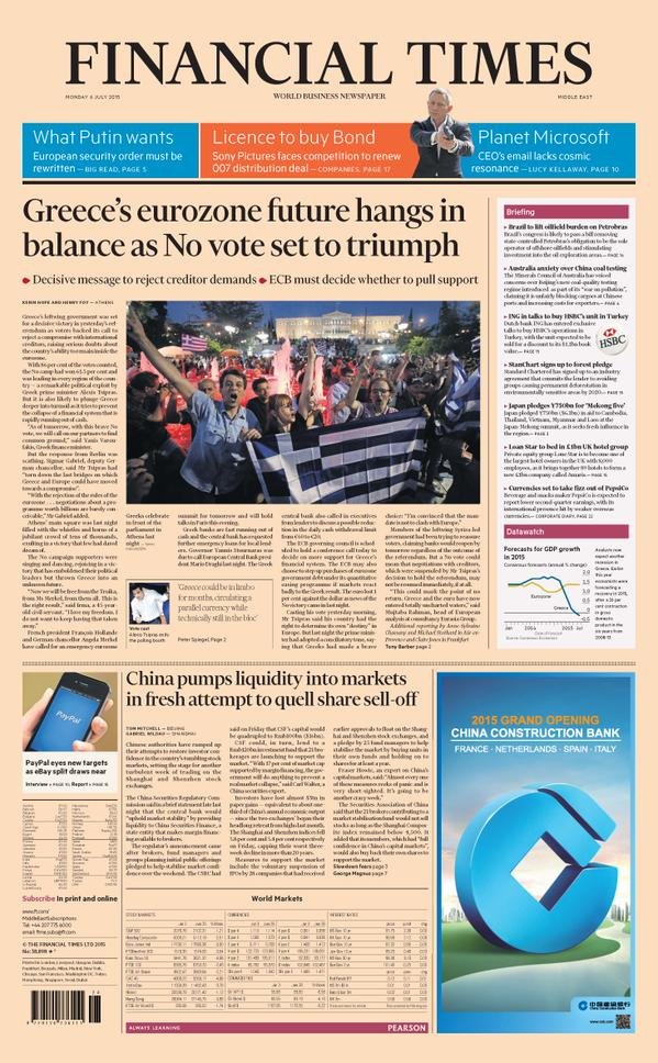 Τα διεθνή πρωτοσέλιδα μετά το δημοψήφισμα: Χαστούκι στις Βρυξέλλες -Οι Ελληνες γιορτάζουν την καταστροφή [εικόνες] | iefimerida.gr 10