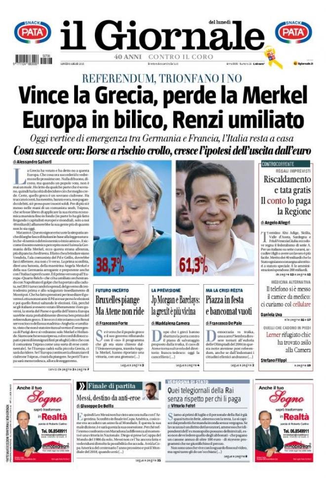 Τα διεθνή πρωτοσέλιδα μετά το δημοψήφισμα: Χαστούκι στις Βρυξέλλες -Οι Ελληνες γιορτάζουν την καταστροφή [εικόνες] | iefimerida.gr 1