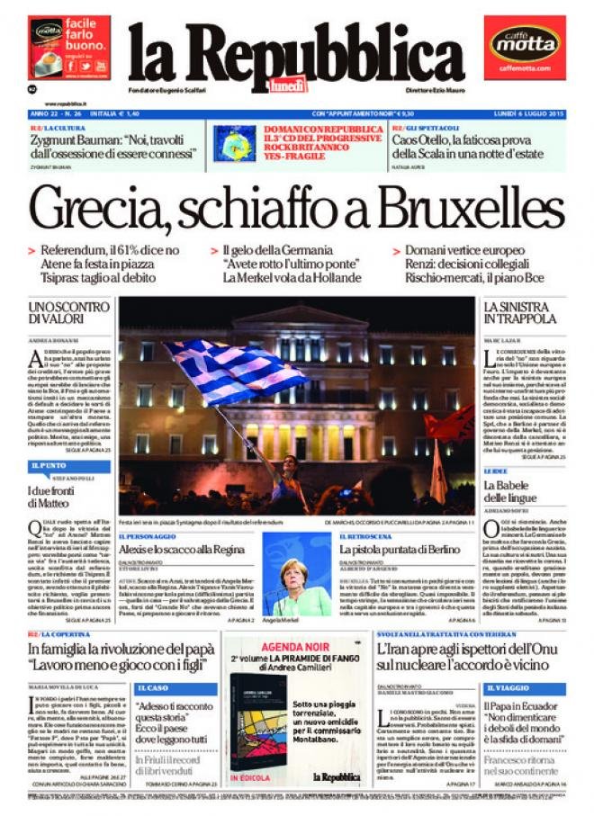 Τα διεθνή πρωτοσέλιδα μετά το δημοψήφισμα: Χαστούκι στις Βρυξέλλες -Οι Ελληνες γιορτάζουν την καταστροφή [εικόνες] | iefimerida.gr 3