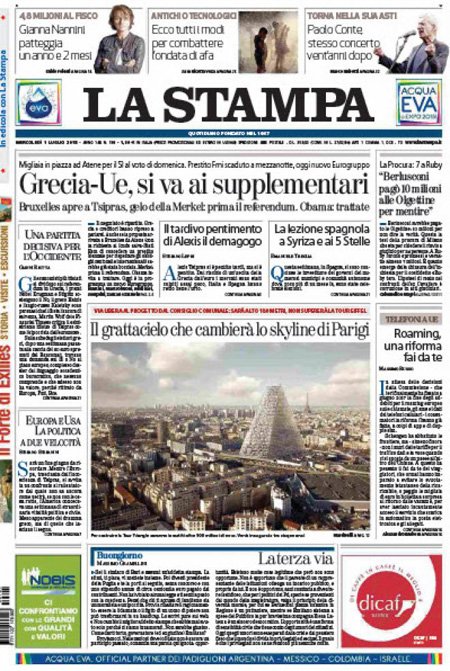 Τα πρωτοσέλιδα των ιταλικών εφημερίδων: Το ελληνικό κλάμα [εικόνες] | iefimerida.gr 1