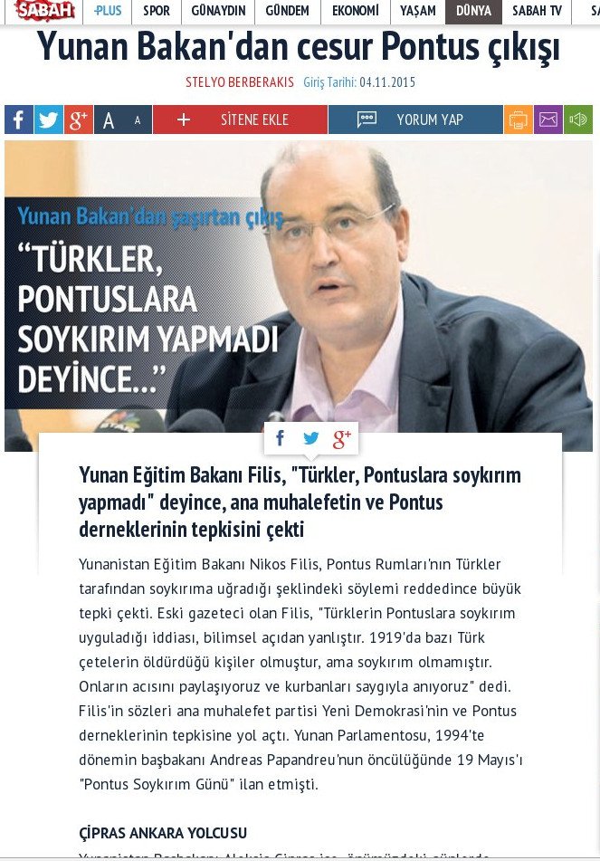 Η τουρκική εφημερίδα Σαμπάχ πανηγυρίζει που ο Φίλης δεν αναγνωρίζει την γενοκτονία των Ποντίων | iefimerida.gr 2