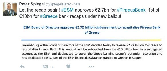 Ξεκίνησε η ανακεφαλαιοποίηση - 2,72 δισ. ευρώ στην Τράπεζα Πειραιώς | iefimerida.gr 0