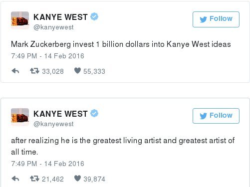 Ο Kanye West παρακαλάει τον Ζούκερμπεργκ να του δώσει 1 δισ. -Τον έχει... ζαλίσει στο Twitter | iefimerida.gr 0