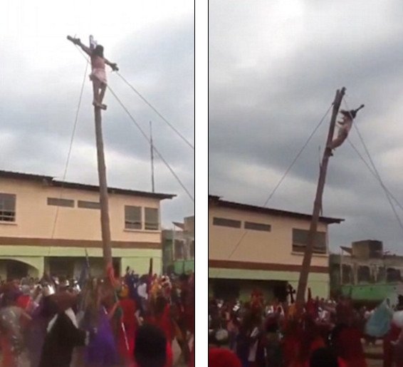 Νεαρός που υποδύεται τον Ιησού πέφτει από το σταυρό στο κενό, σε αναπαράσταση της σταύρωσης [εικόνες & βίντεο] | iefimerida.gr 0