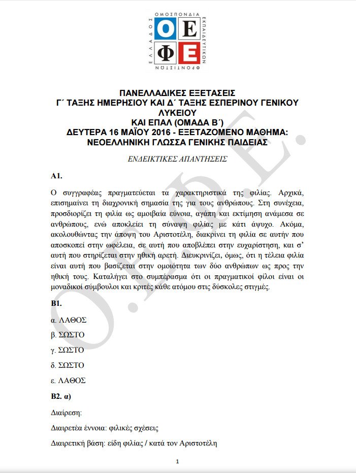 Πανελλήνιες 2016: Οι απαντήσεις στα θέματα της Νεοελληνικής Γλώσσας | iefimerida.gr 0