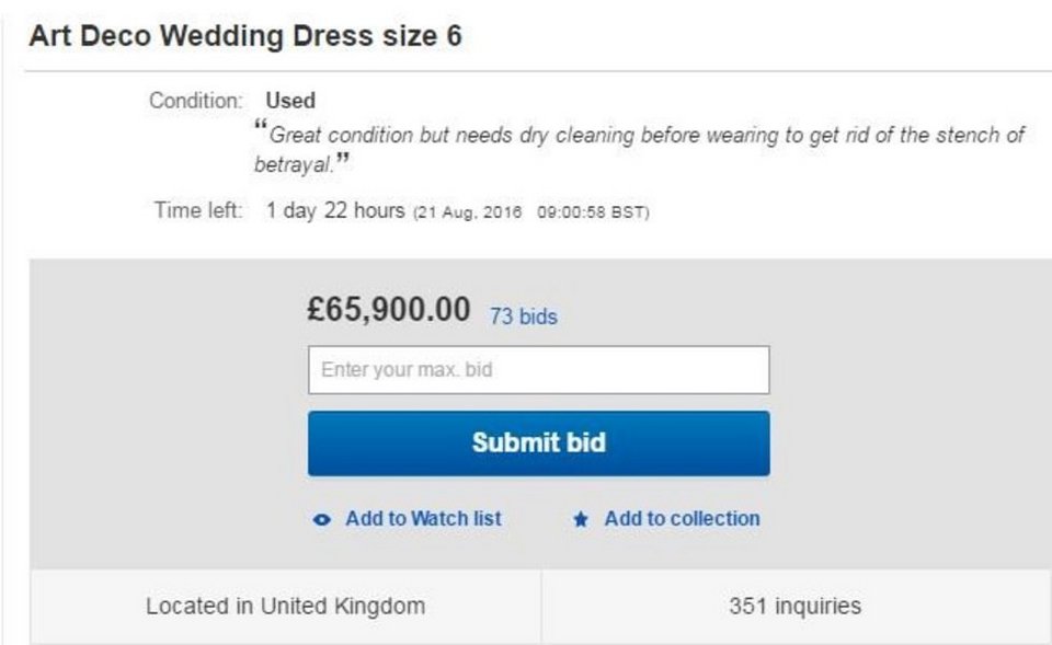 Την απάτησε και πουλά το νυφικό της στο e-Bay με περιγραφή... viral [εικόνες] | iefimerida.gr 1