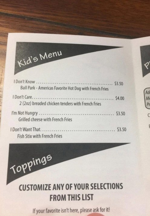 «Δεν ξέρω», «Δεν πεινάω», «Δεν το θέλω» -Το παιδικό μενού που έγινε viral [εικόνα] | iefimerida.gr 0