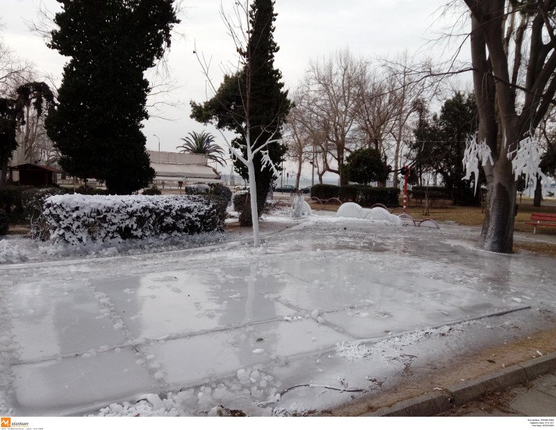 Απίστευτες εικόνες από πάρκο στη Θεσσαλονίκη -Πάγωσαν τα πάντα [εικόνες] | iefimerida.gr 1