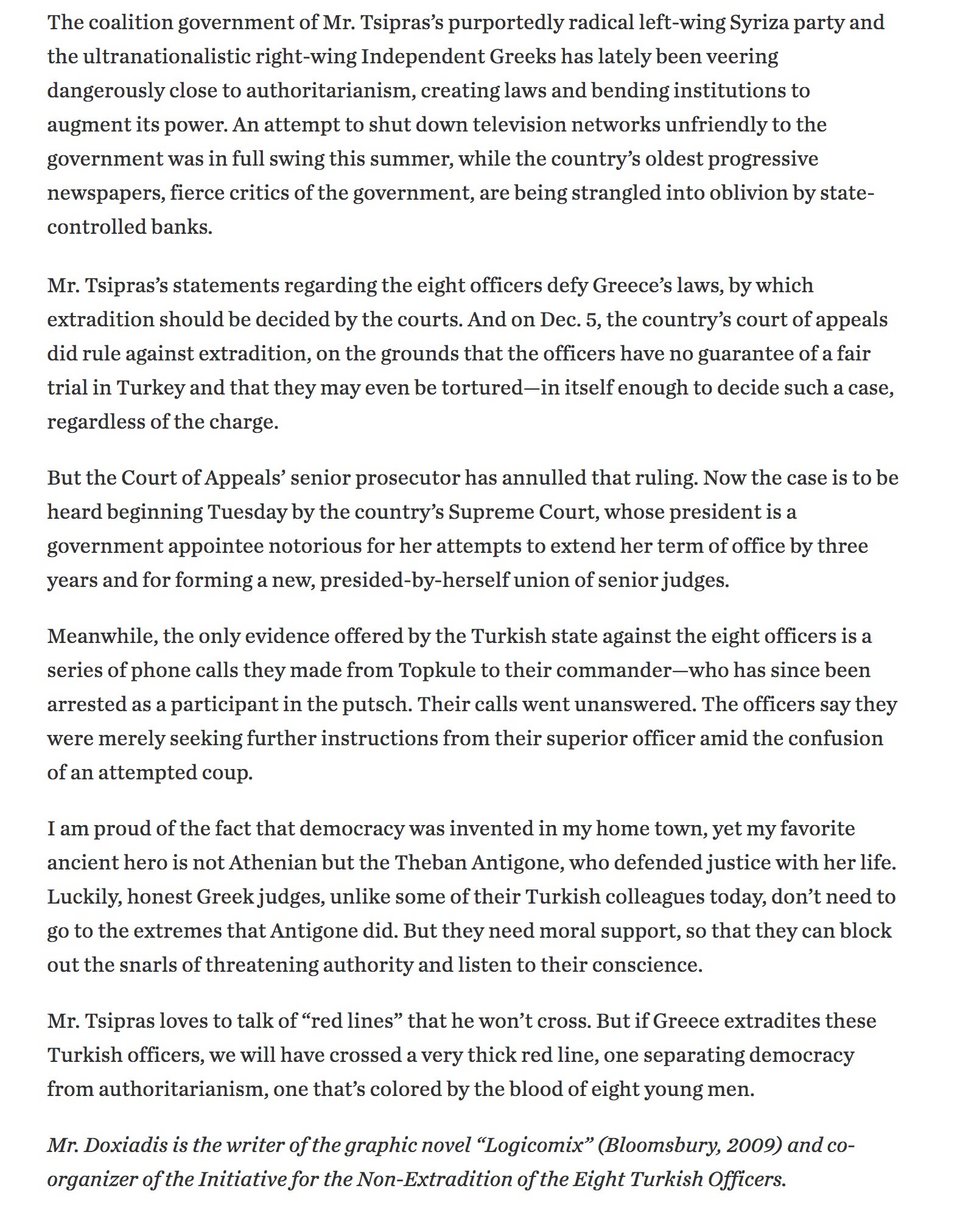 Δοξιάδης στη WSJ: Γιατί η Ελλάδα δεν πρέπει να εκδώσει τους 8 Τούρκους στρατιωτικούς | iefimerida.gr 2