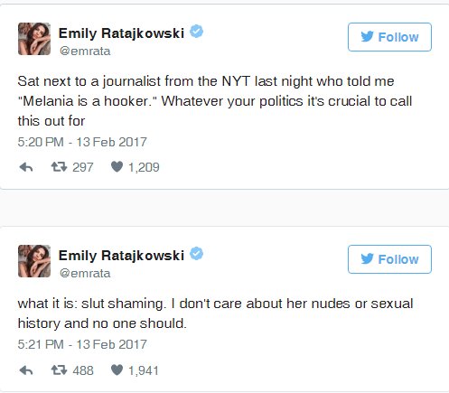 H Eμιλι Ρατακόφσκι υπερασπίστηκε τη Μελάνια όταν την αποκάλεσαν «πόρνη» -Το «ευχαριστώ» της Πρώτης Κυρίας [εικόνες] | iefimerida.gr 2