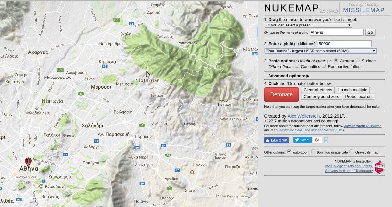 Δείτε το site του πυρηνικού πολέμου -Τι θα συμβεί αν πέσει πυρηνική βόμβα στην Αθήνα [διαδραστικός χάρτης] | iefimerida.gr 2