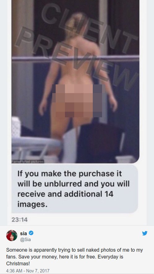 Προσπάθησαν να πουλήσουν γυμνή φωτογραφία της Σία αλλά τη δημοσίευσε πρώτη η ίδια [εικόνα] | iefimerida.gr 0