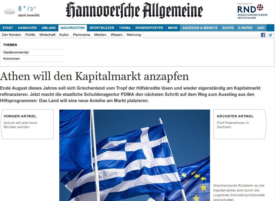 Hannoversche Allgemeine: Θετική η πορεία της ελληνικής οικονομίας | iefimerida.gr 0