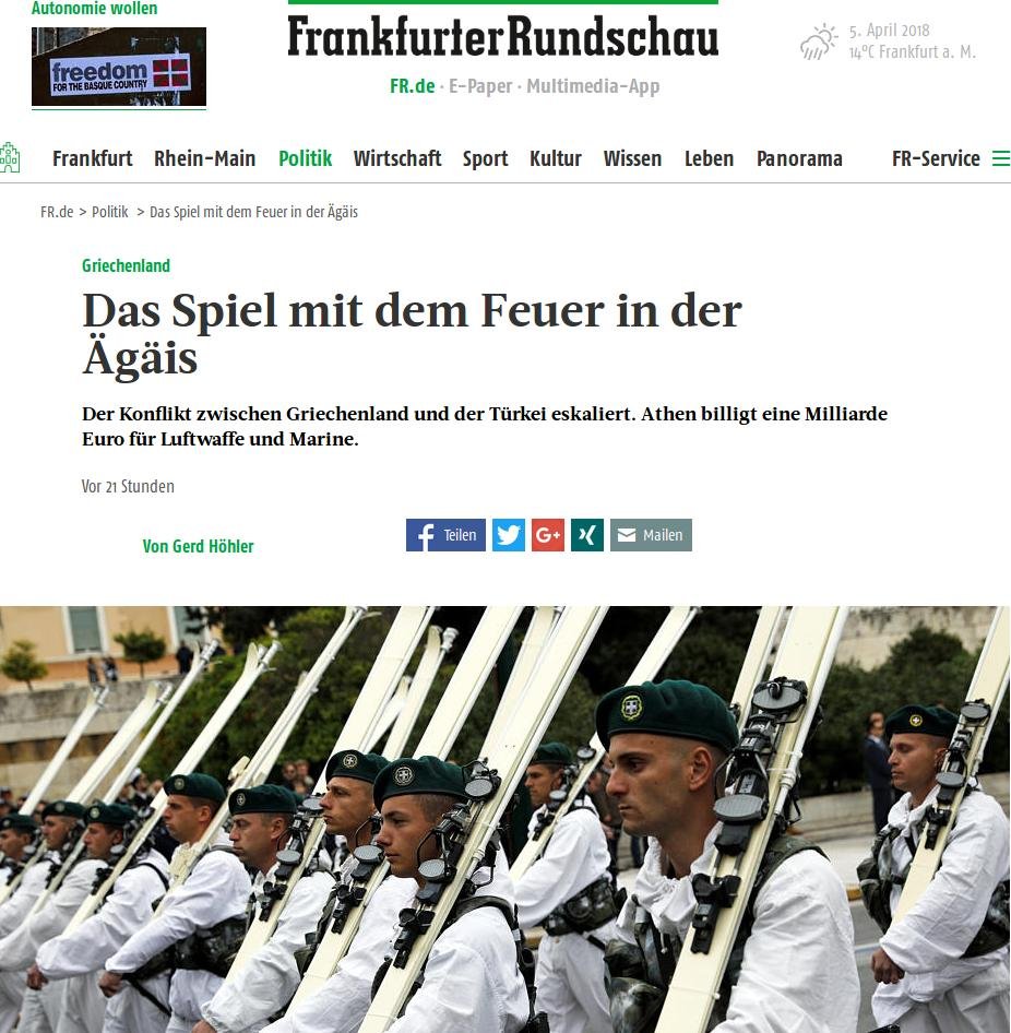 Frankfurter Rundschau: Παιχνίδια με τη φωτιά στο Αιγαίο- Φόβοι για «ανεπιθύμητο ατύχημα» | iefimerida.gr 0