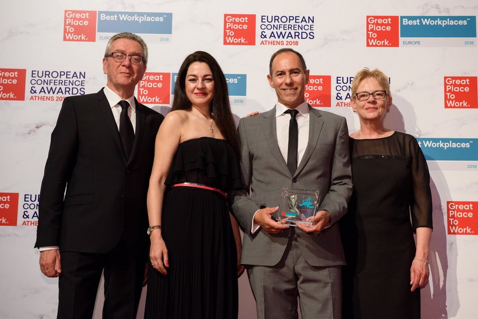 Patrick Dumoulin, CEO Great Place to Work France | κα Ανθή Τσέντου, Senior Project Manager Great Place to Work Hellas | κος Ιωάννης Μποζοβίτης, Διευθυντής Πωλήσεων & Ανθρώπινου Δυναμικού Praktiker Hellas | κα Maria Zakrzewski, CEO Great Place to Work Poland