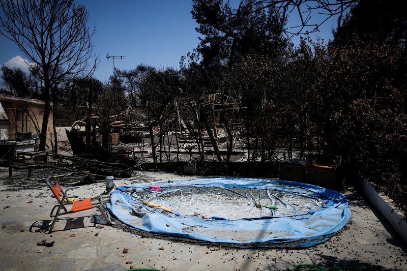 Η λιωμένη παιδική πλαστική πισίνα μαρτυρά την δυστυχία