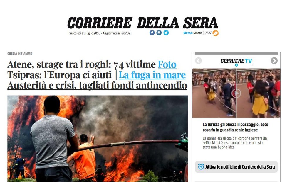 Πρώτο θέμα σε όλα τα ΜΜΕ της υφηλίου η φωτιά στο Μάτι -«Θλίψη και οργή» | iefimerida.gr 13