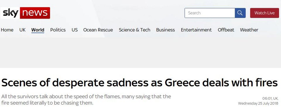 Πρώτο θέμα σε όλα τα ΜΜΕ της υφηλίου η φωτιά στο Μάτι -«Θλίψη και οργή» | iefimerida.gr 2